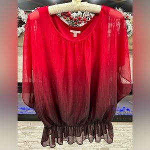 Roz & Ali Red & Black Sparkly Special Occasion Blouse